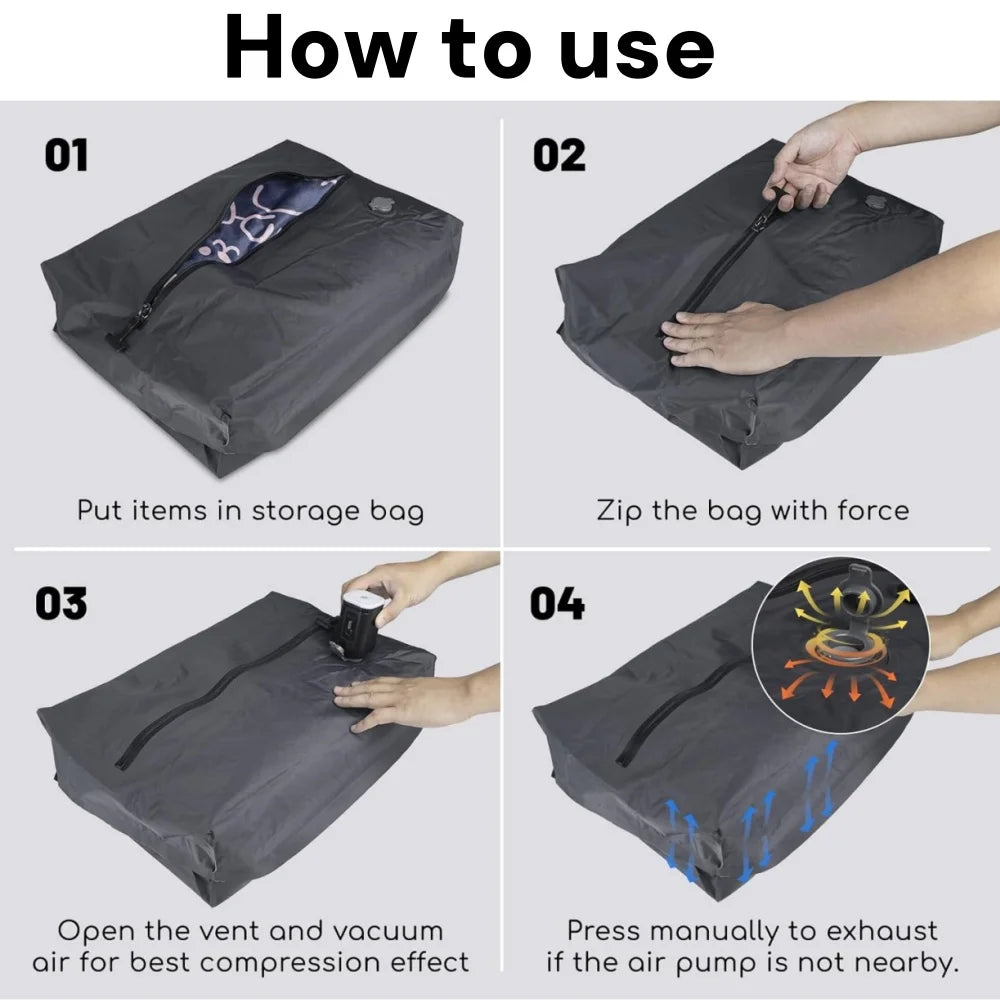 Travel Vacuum Storage Bags,17L-34L Reusable Empty Vacuum Bag for Clothes Outdoor Compression Pack Folding Bag with Air Pump