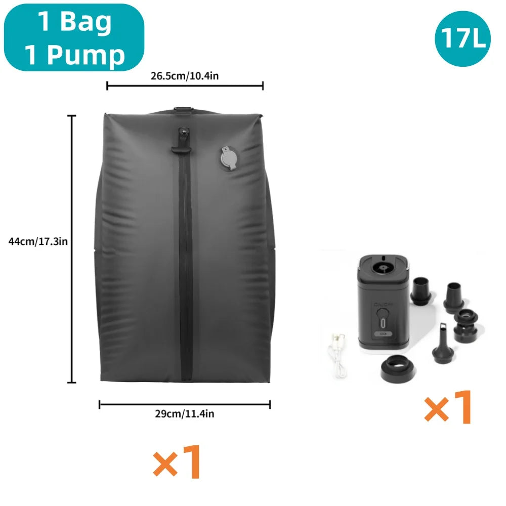 Travel Vacuum Storage Bags,17L-34L Reusable Empty Vacuum Bag for Clothes Outdoor Compression Pack Folding Bag with Air Pump