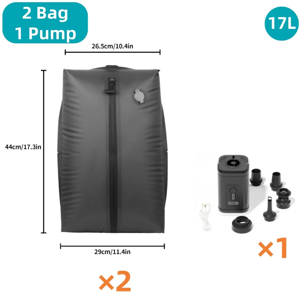 Travel Vacuum Storage Bags,17L-34L Reusable Empty Vacuum Bag for Clothes Outdoor Compression Pack Folding Bag with Air Pump